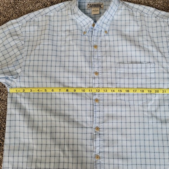 U.S. Expedition Men’s Large Size L Button Up Short Sleeve Blue White Pla… - Picture 4 of 8